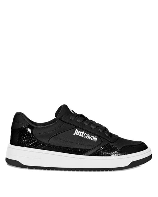 Just Cavalli Black Snakeskin-Panelled Sneakers