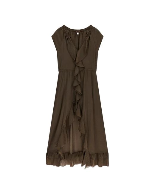 Guess Brown Ruffled-Trim High-Low Dress