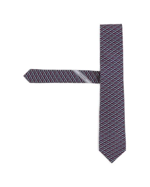 Ferragamo White Geometric-Print Silk Tie for men