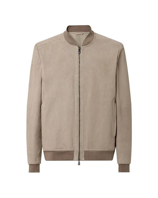 Corneliani Natural Suede Zip-Up Bomber Jacket for men