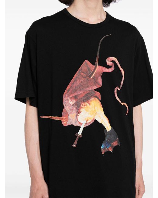 Yohji Yamamoto Black Graphic-print T-shirt for men
