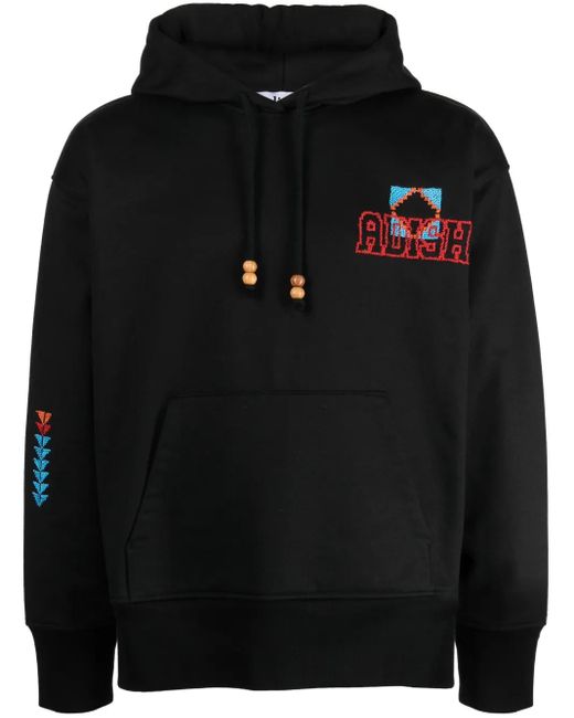 Adish Black Kharaz-Logo Cotton Hoodie for men
