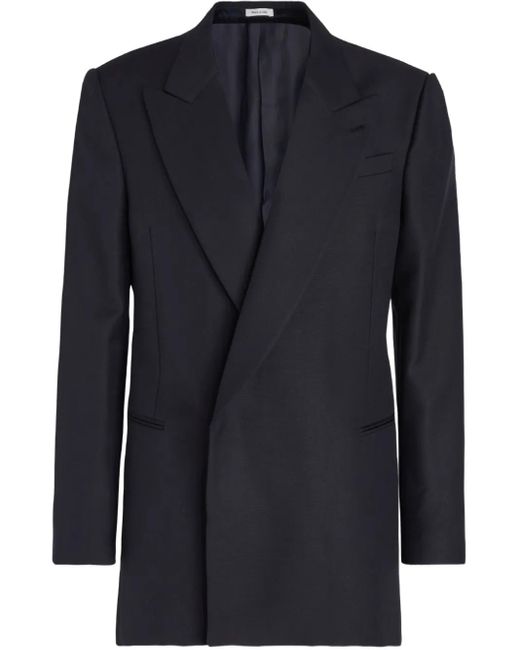 McQueen Blue Tailored Peak Lapels Blazer for men