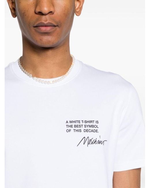 Moschino White Slogan-print Cotton T-shirt for men
