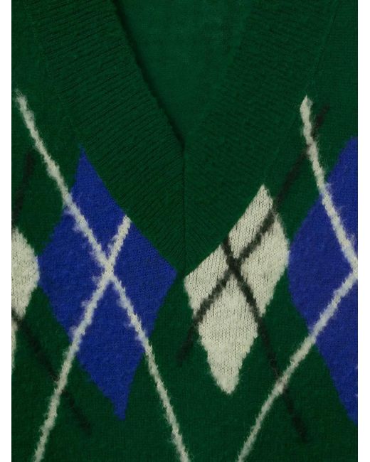 Burberry Green Argyle-Knit Wool Dress