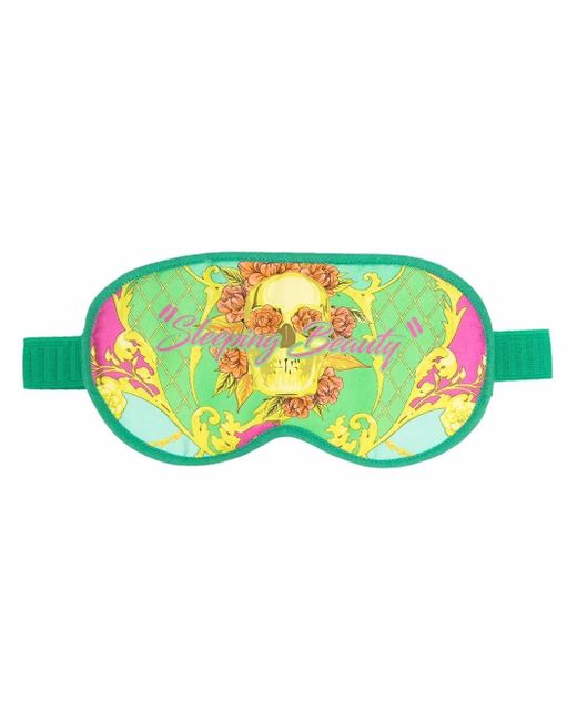 Philipp Plein Green Skull-Print Sleep Mask
