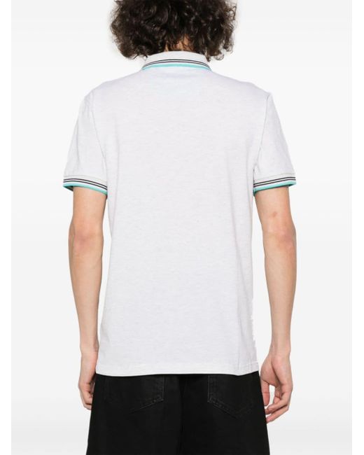 Boss White Rubberised-logo Mélange Polo Shirt for men