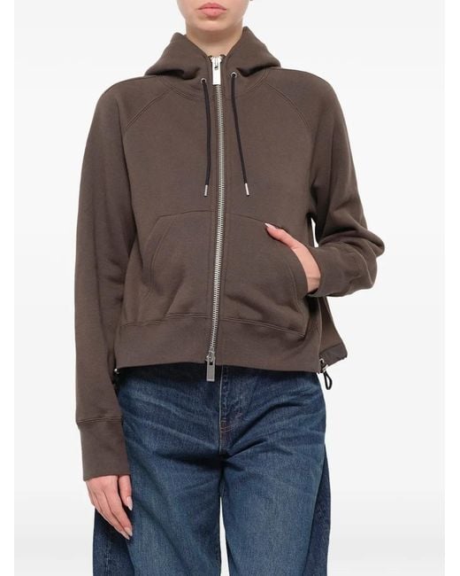 Sacai Brown Zip-Up Drawstring Hoodie