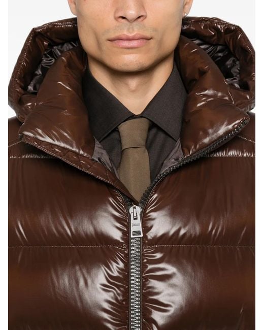Herno Brown Hooded Quilted Jacket for men