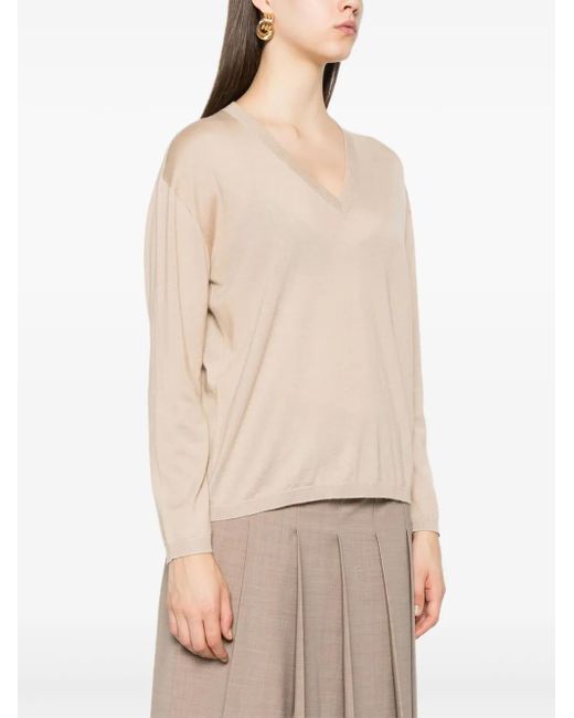Fabiana Filippi Natural V-Neck Long-Sleeve T-Shirt