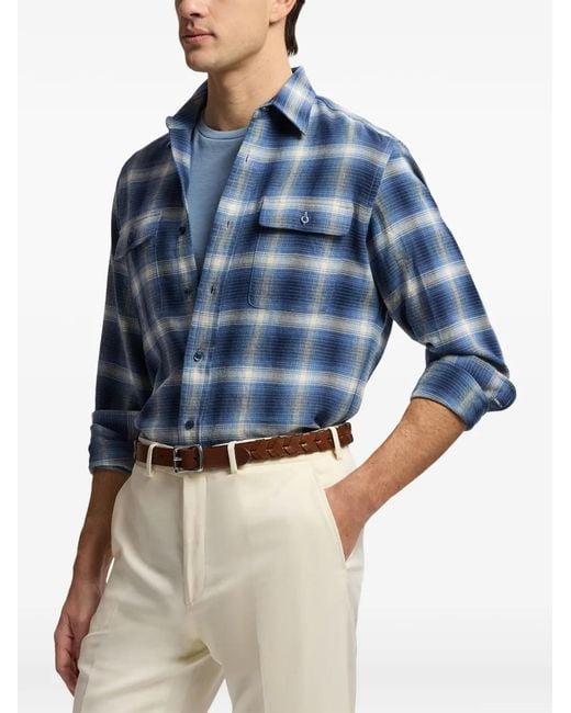 Ralph Lauren Blue Check-Print Pocket-Detail Shirt for men