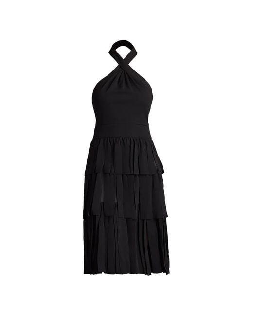 Tadashi Shoji Black Darla Halter Tiered Dress