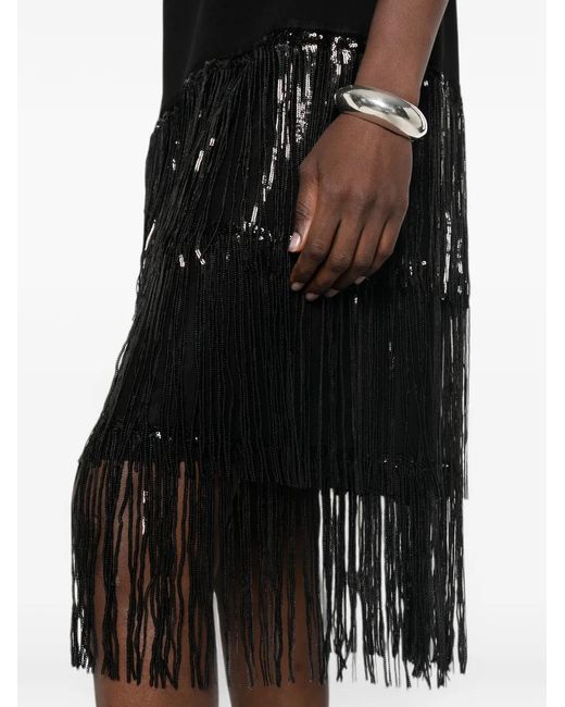 DE SANTIS Black Sequin-Embellished Fringed Midi Dress