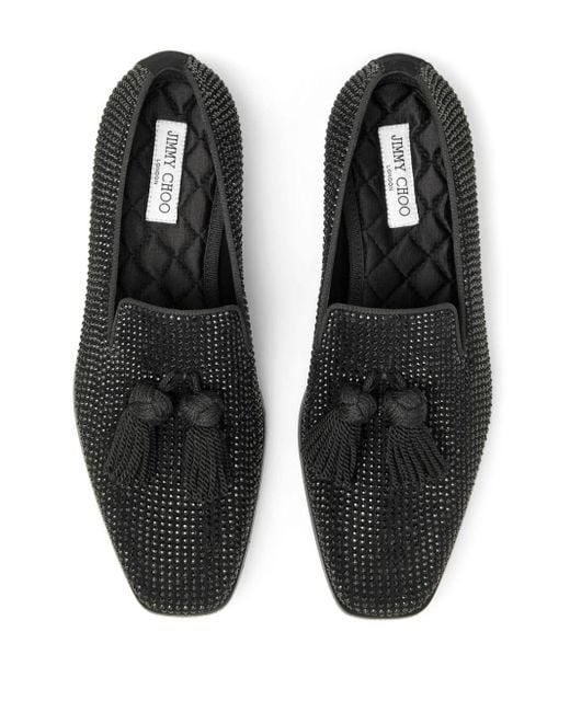 Jimmy Choo Black Foxley Crystal-embellished Suede Slippers for men