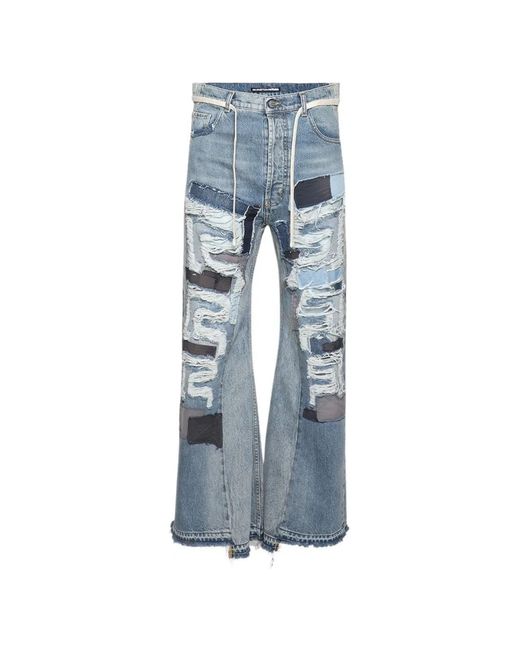 RRR123 Blue Patchwork Distressed Jeans for men