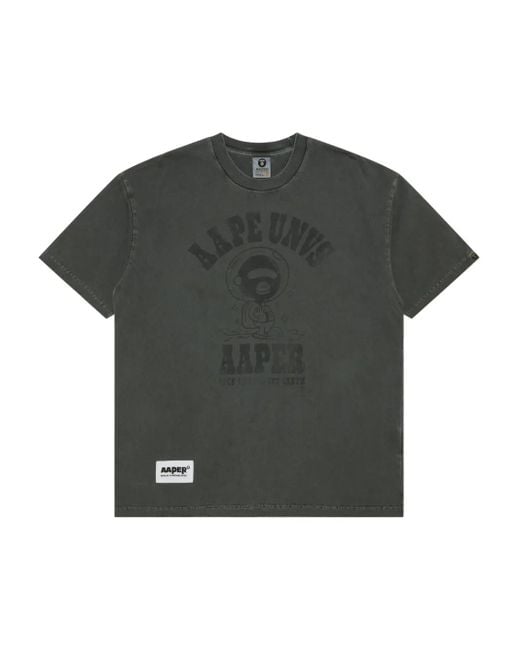 Aape By A Bathing Ape Gray Graphic-Print Cotton T-Shirt for men