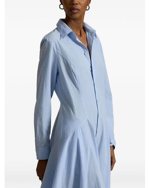 Polo Ralph Lauren Blue Robe-Chemise En Coton À Empiècements