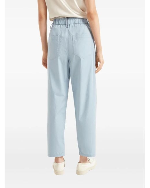Brunello Cucinelli Blue Lightweight Poplin Five-Pocket Track Pants With Monili