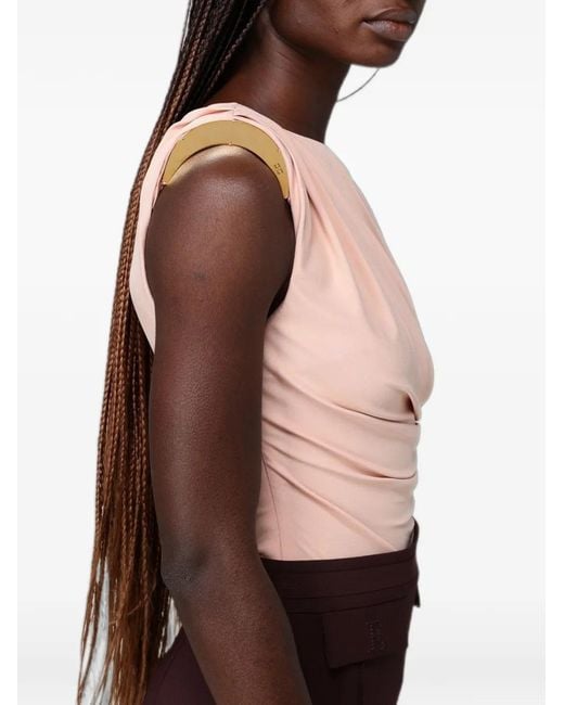Elisabetta Franchi Pink Draped-Detail Asymmetric Bodysuit
