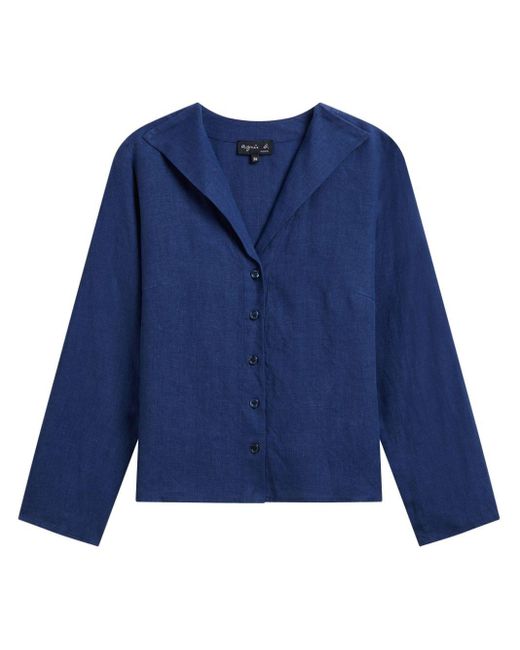 Agnes B. Blue Long-sleeve Linen Shirt