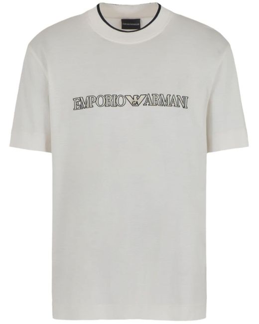 Emporio Armani Gray Logo-embroidered Cotton T-shirt for men