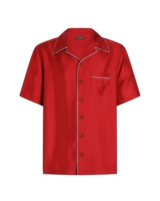 Dolce & Gabbana Red Hawaii Silk Twill Shirt for men