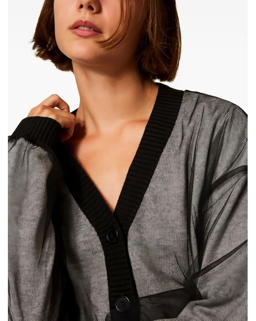 Twinset Black Tulle-Paneled Cardigan