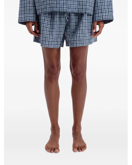 Tekla Blue Check-Print Organic-Cotton Pajamas
