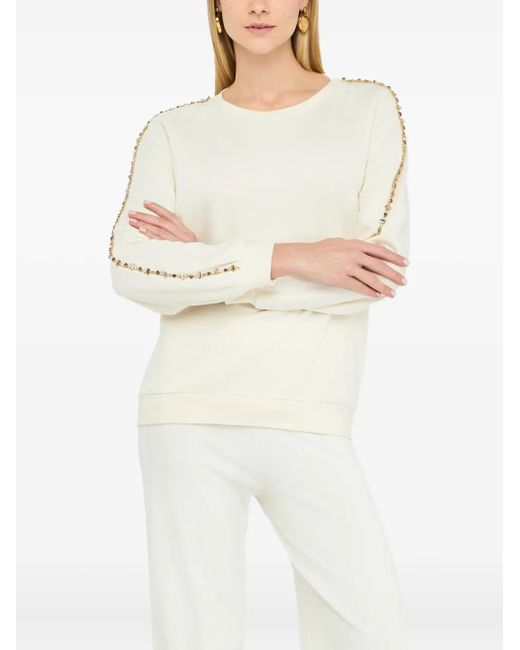 Liu Jo White Rhinestone-Embellished Crew-Neck Sweatshirt