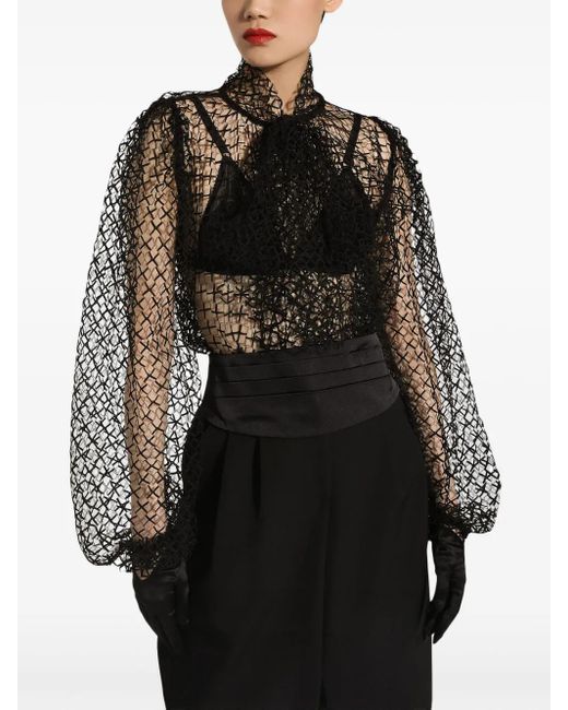 Dolce & Gabbana Black Translucent Halterneck Balloon-Sleeve Blouse