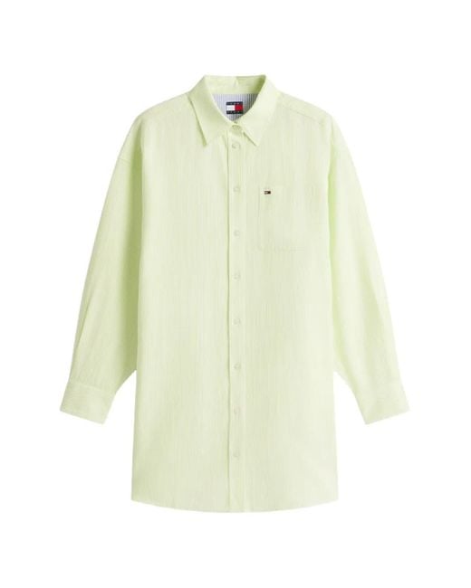 Tommy Hilfiger White Robe-Chemise Oversize À Rayures Verticales En Lin