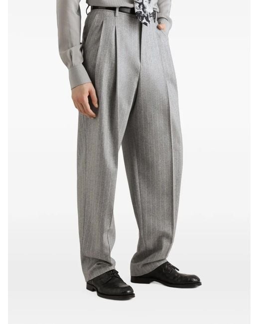 Dolce & Gabbana Gray Pinstripe Flannel Trousers for men