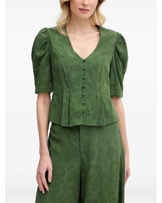 INTROPIA Green Casilda Puff-Sleeve Blouse