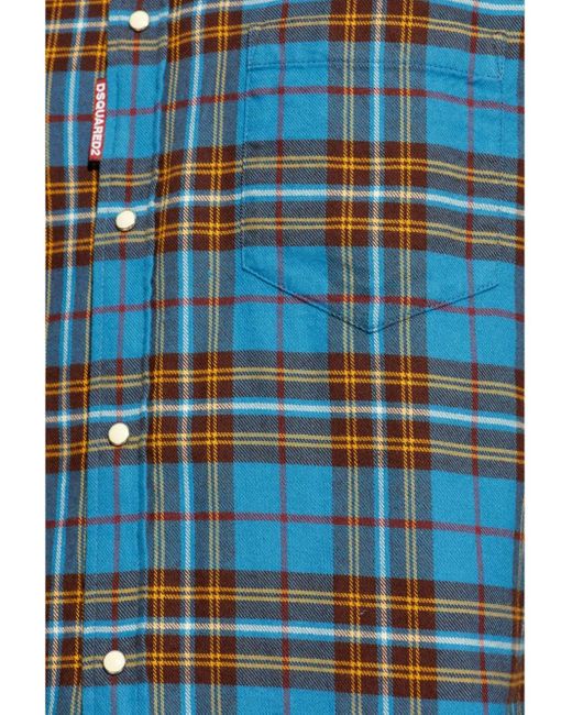 DSquared² Blue Checked Cotton Shirt for men