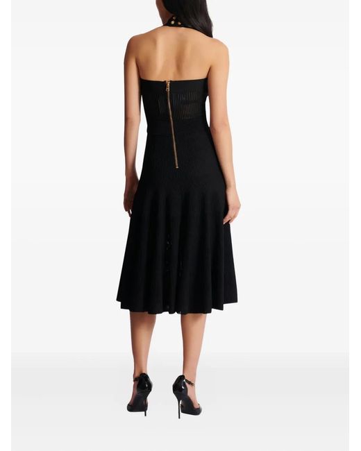 Balmain Black Midi Halterneck Pleated Dress