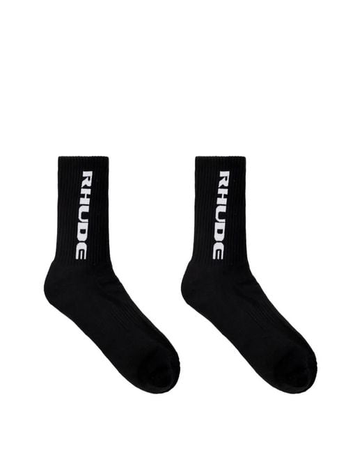 Rhude Black Logo-Intarsia Ribbed-Knit Socks for men