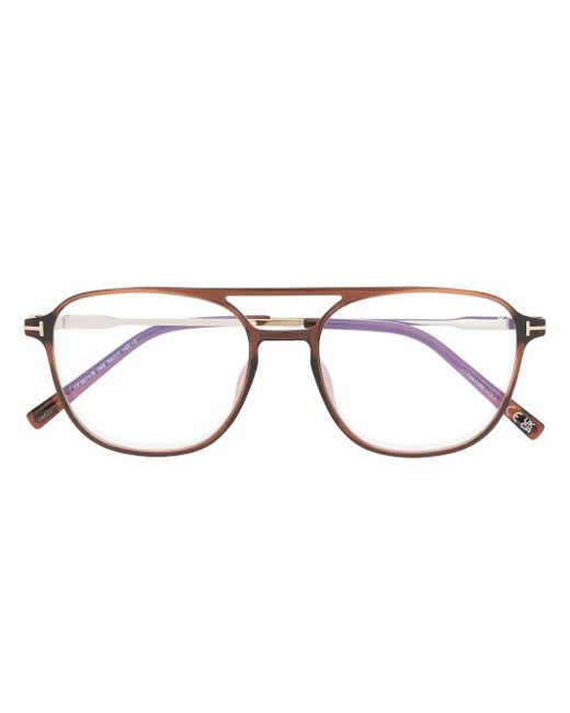Tom Ford Brown Tortoiseshell Pilot-Frame Glasses for men
