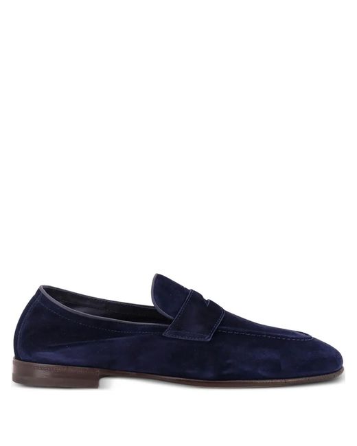 Brunello Cucinelli Blue Embossed-Stitching Penny Loafers for men