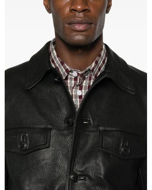 Salvatore Santoro Collared Leather Jacket in Black for Men | Lyst