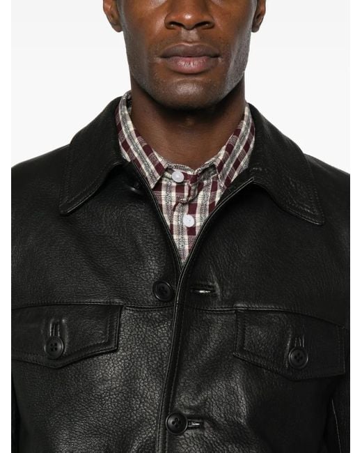 Salvatore Santoro Collared Leather Jacket in Black for Men | Lyst