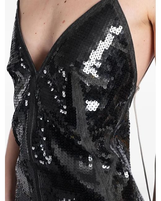 Rick Owens Black Maillot Gown Sequin-Embellished Open-Back Cotton Maxi Dress