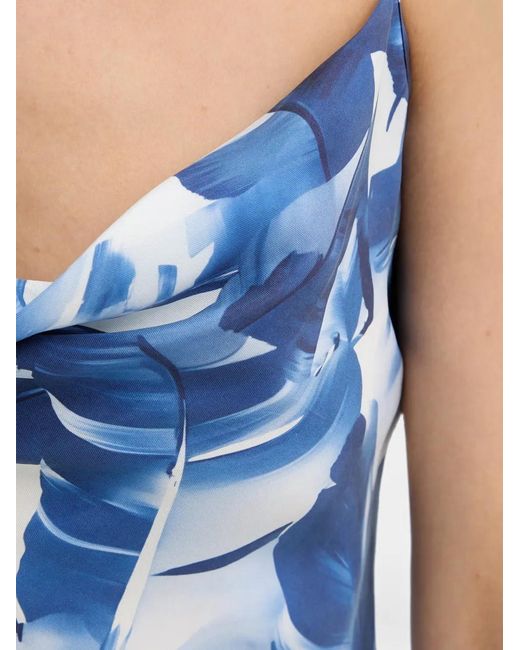 Guess Blue Leaf-Print Cowl-Neck Midi Dress