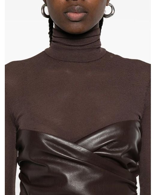 Nanushka Brown Draped-Panel Turtleneck Top