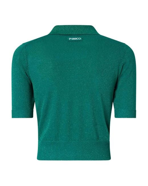 Pinko Green Cropped Short-Sleeved Cardigan With Collar
