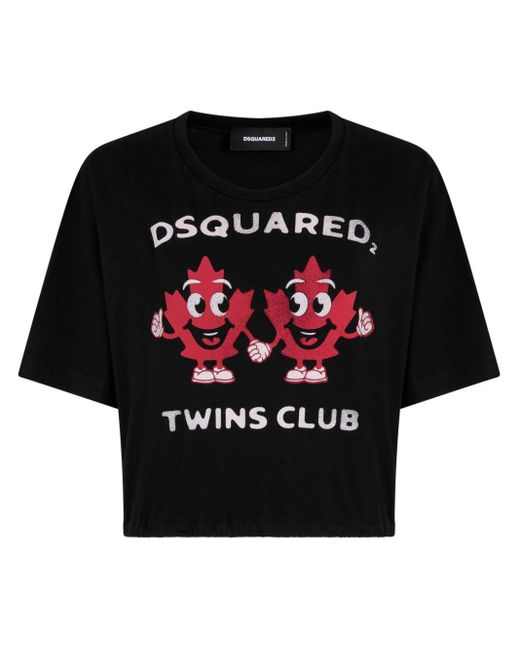 DSquared² Black Logo-print Cropped T-shirt