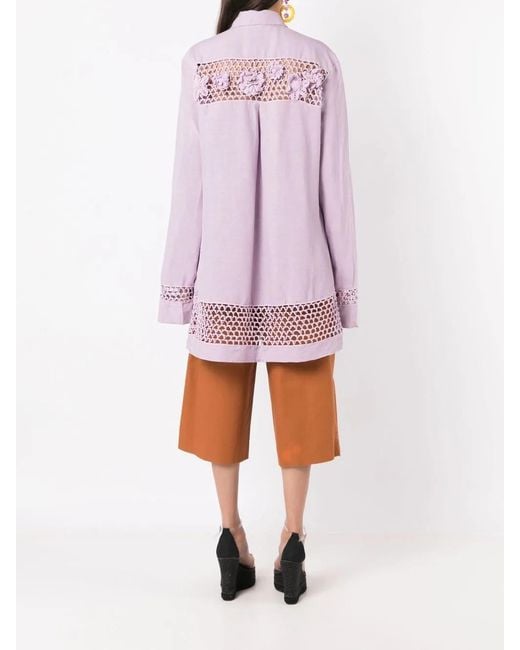 Amir Slama Purple Floral-Lace Detail Oversize Shirt