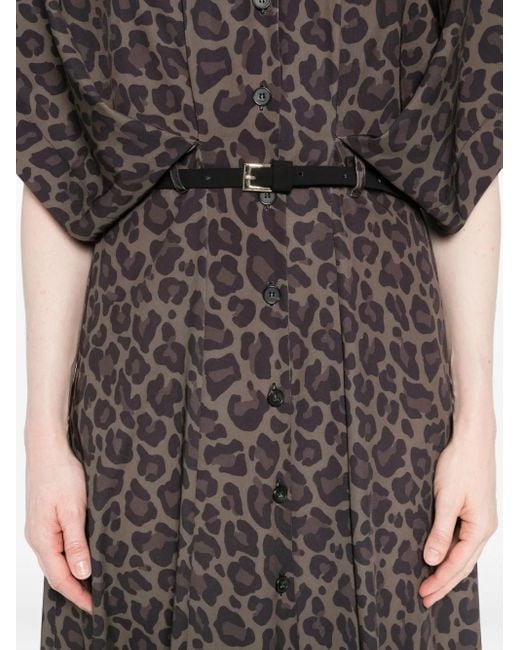 Imperial Black Leopard-Print Belted Midi Dress
