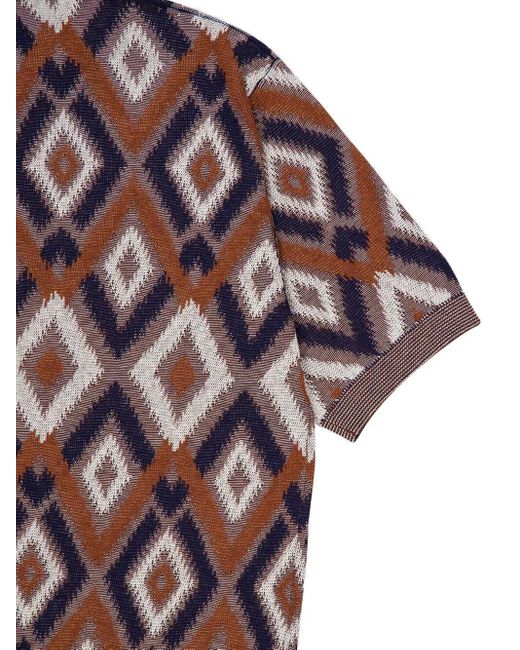 Piacenza Cashmere Red Diamond-Pattern Three-Button Polo Shirt for men