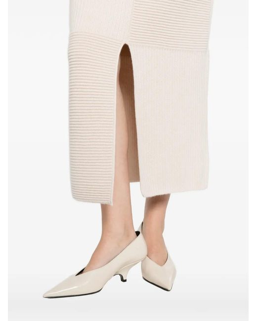 Bompard Geribbelde Midi-Rok Met Split in het White