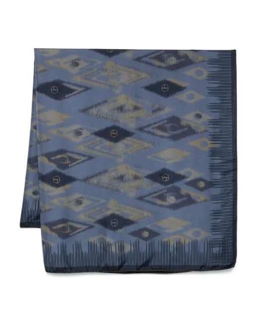 Giorgio Armani Blue Ikat-Pattern Silk Scarf